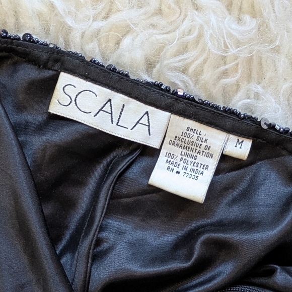 90s Vintage Black Asymmetrical Heavily Beaded Silk Gown by Scala - Picture 7 of 7